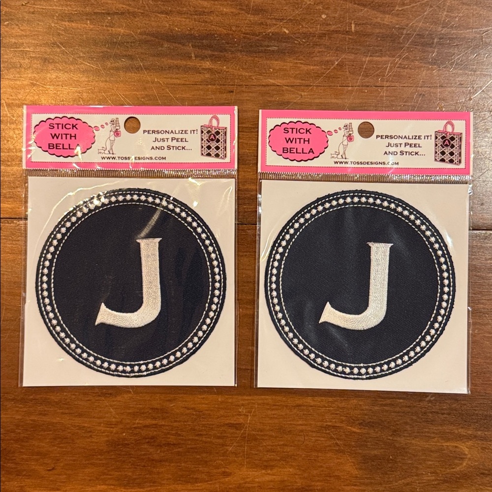 NIP TOSS Designs Peel & Stick Embroidered J Initial Patch Bella Set 2 Blue White